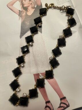 J.Crew Beautiful Black Square Gem Link Necklace with Clear Crystal Accents
